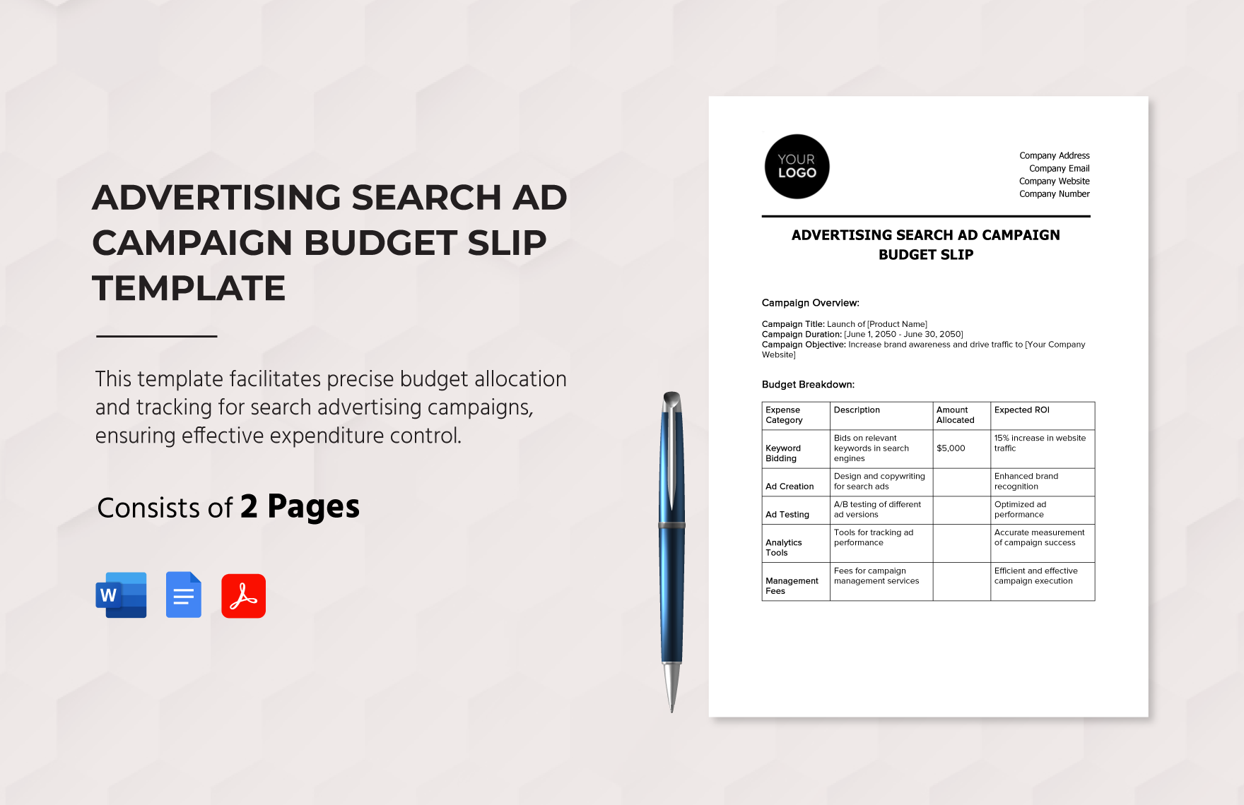 Advertising Search Ad Campaign Budget Slip Template in Word, Google Docs, PDF