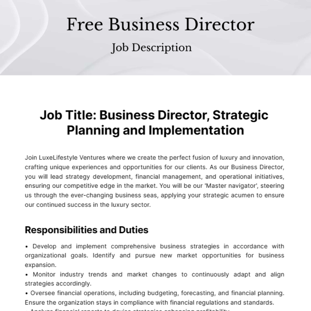 Business Director Job Description Template Edit Online Download 