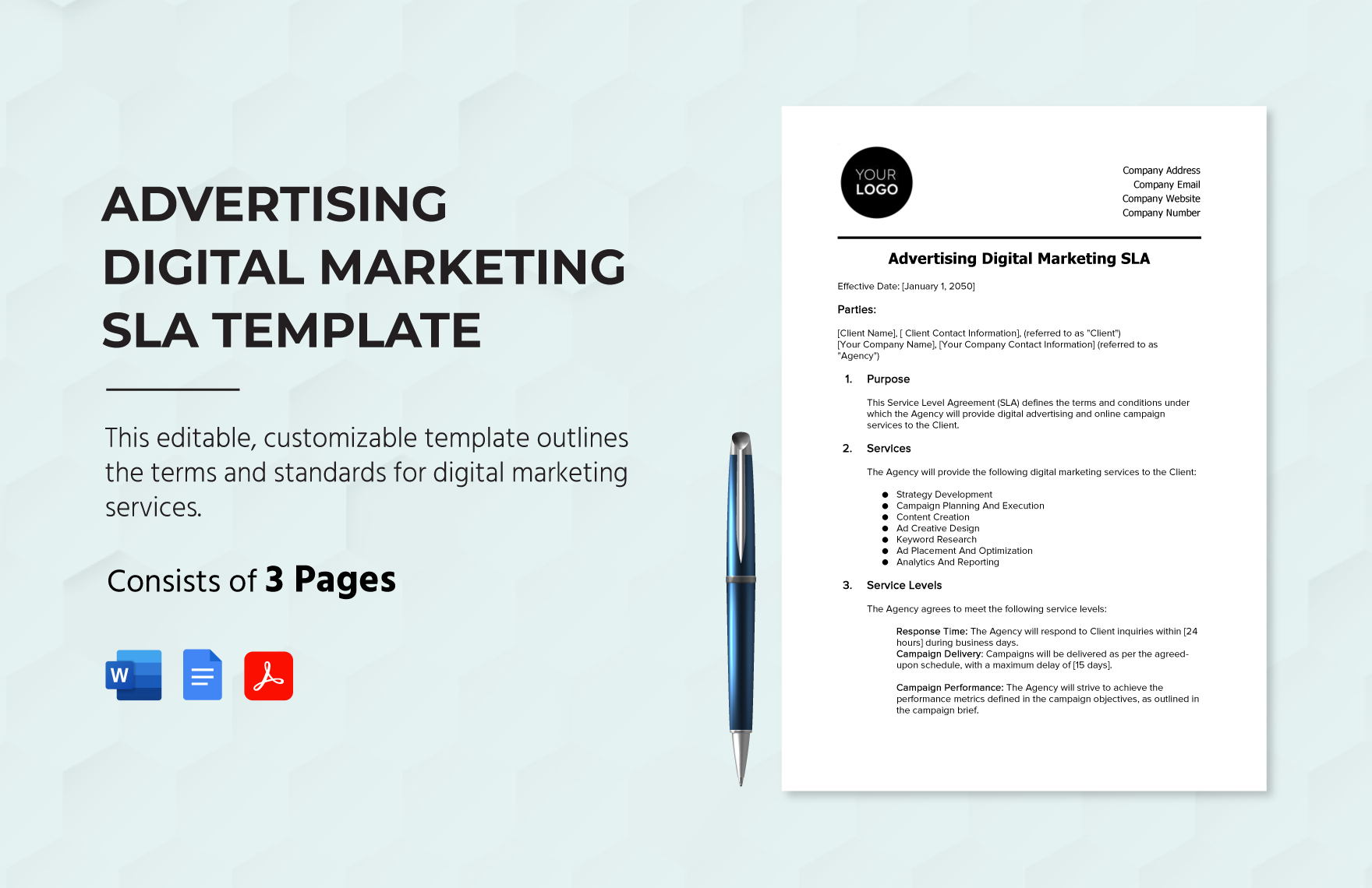 Advertising Digital Marketing SLA Template in Word, Google Docs, PDF