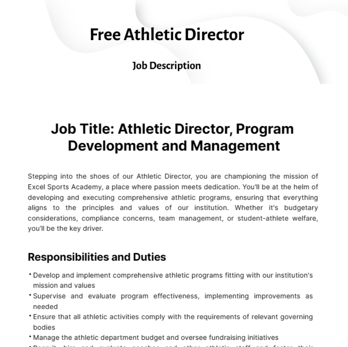 Athletic Director Job Description Template