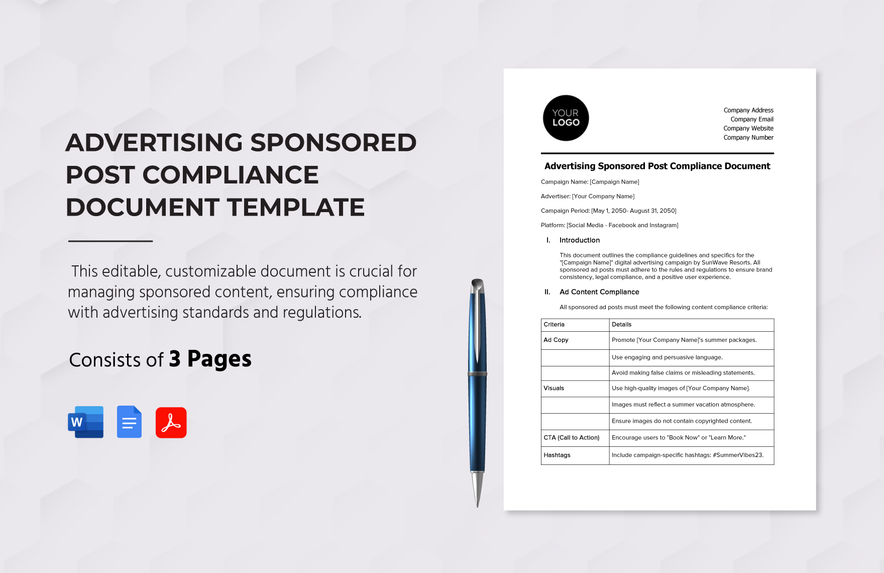 Advertising Sponsored Post Compliance Document Template in Word, Google Docs, PDF