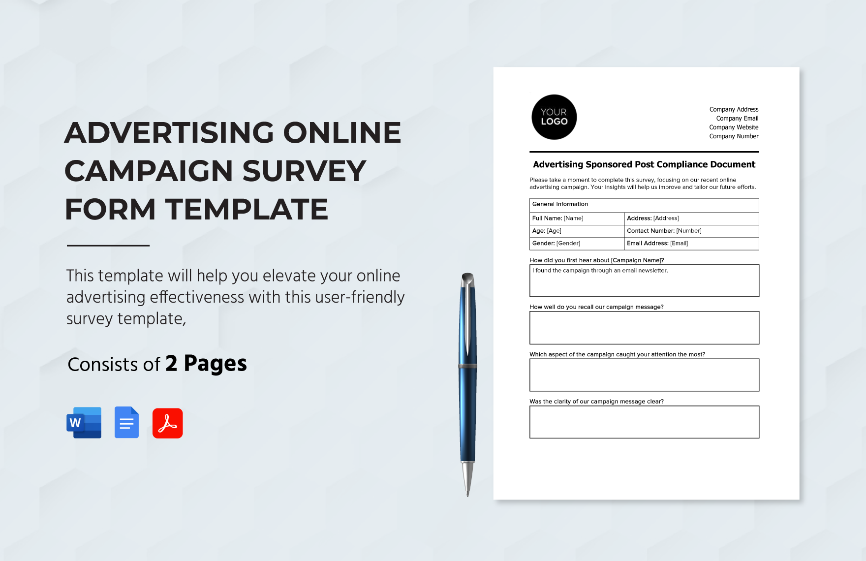 Advertising Online Campaign Survey Form Template in Word, Google Docs, PDF