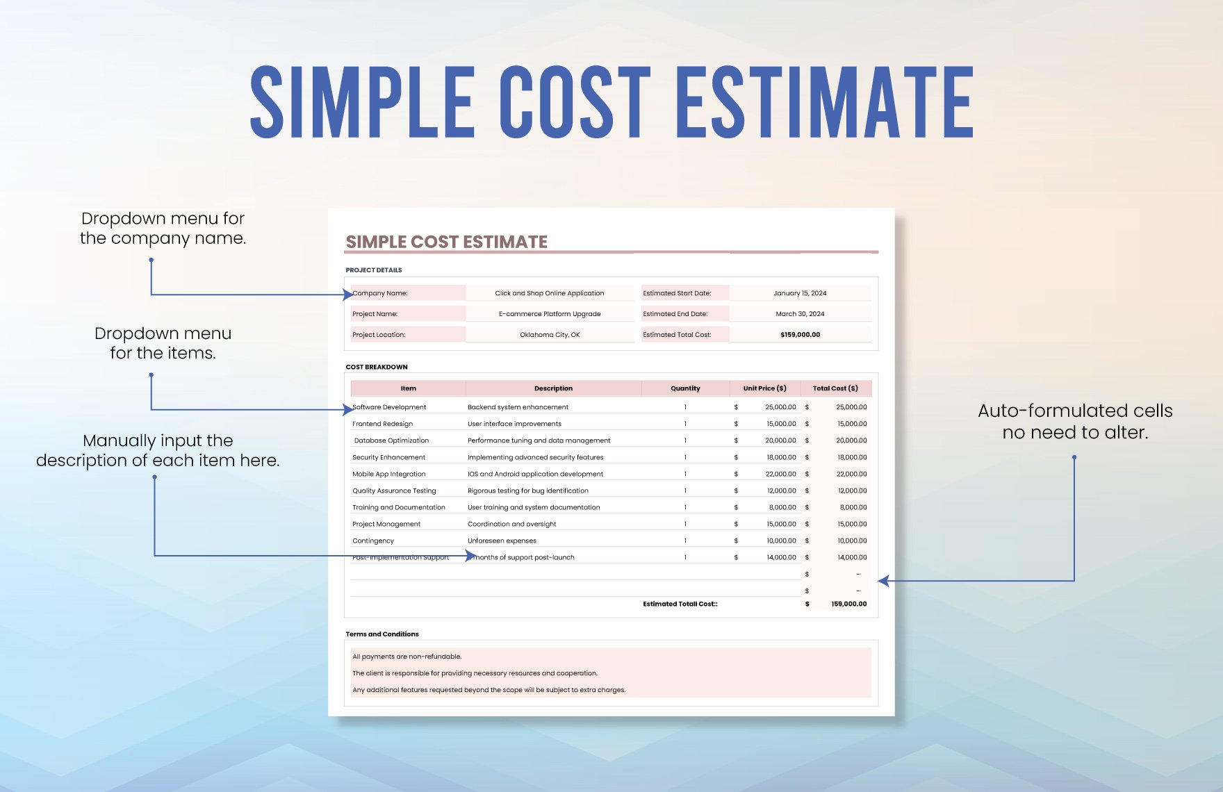 Simple Cost Estimate Template