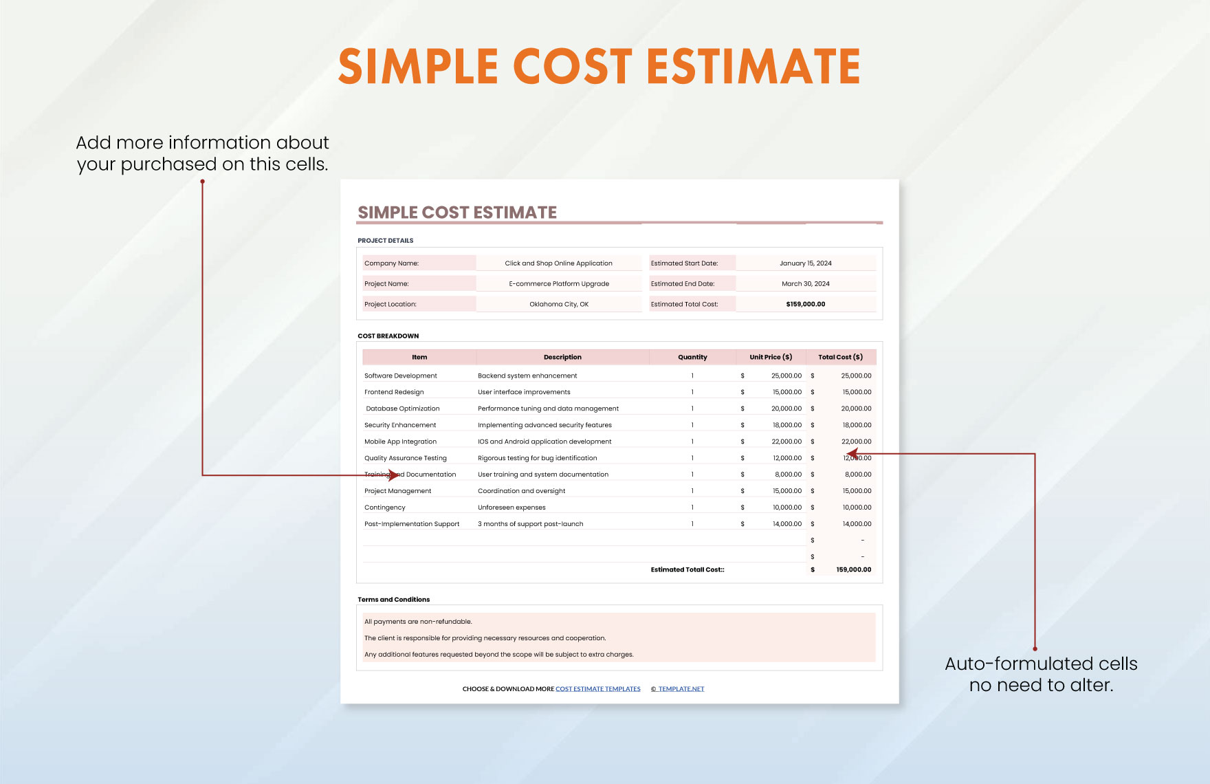 Simple Cost Estimate Template