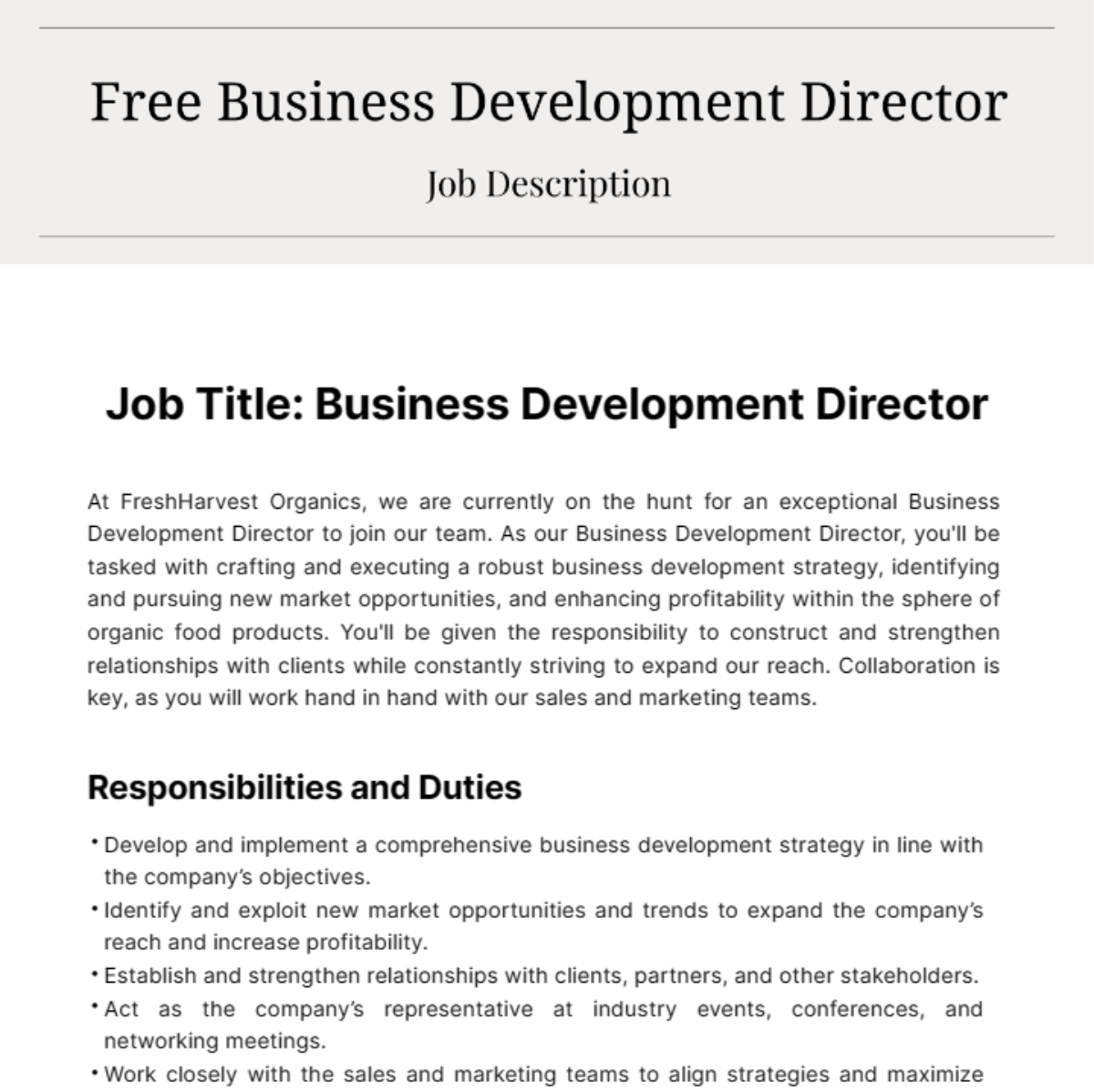 Business Development Director Job Description Template
