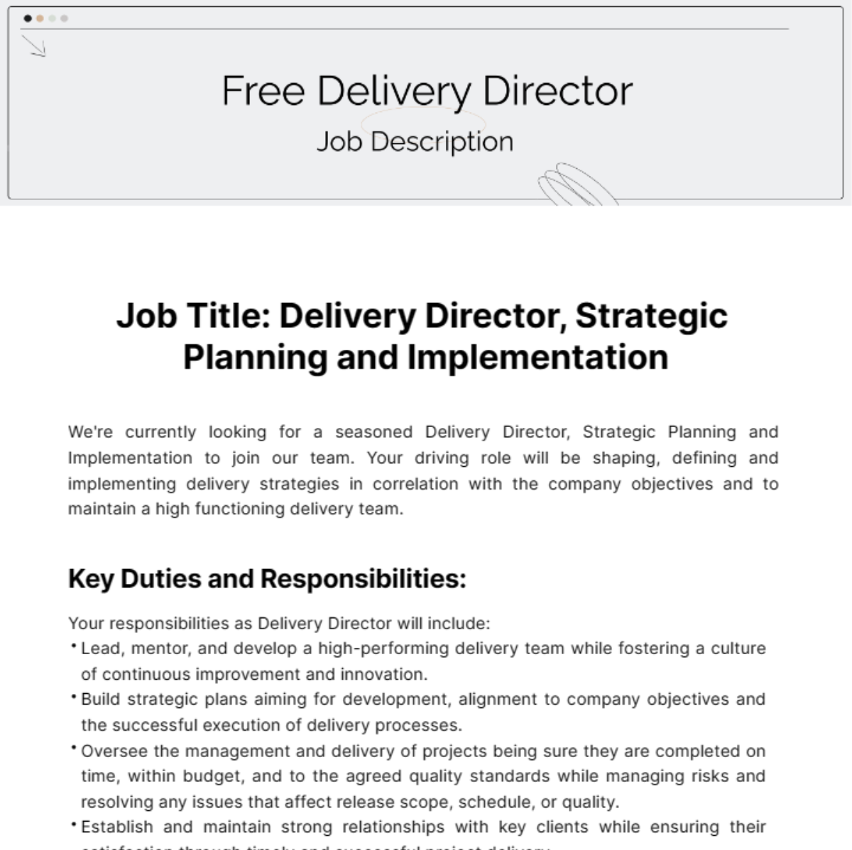 Delivery Director Job Description Template