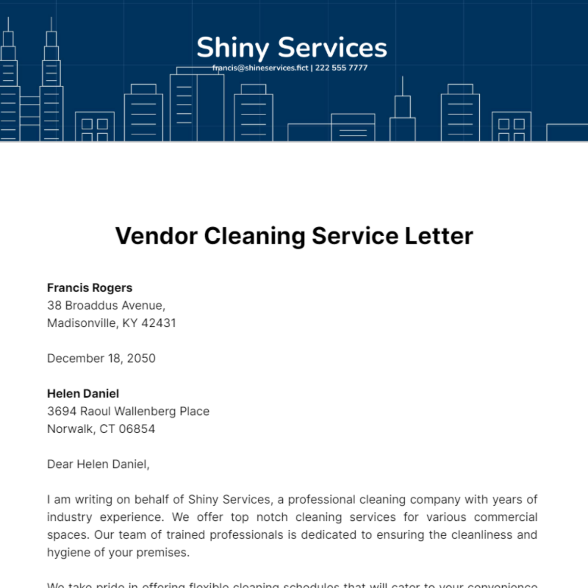 Vendor Cleaning Service Letter Template