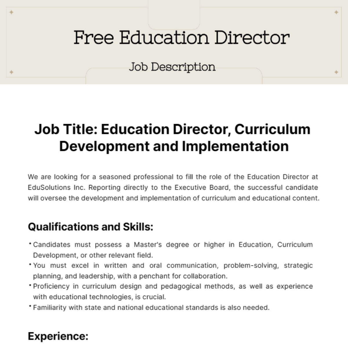 Education Director Job Description Template