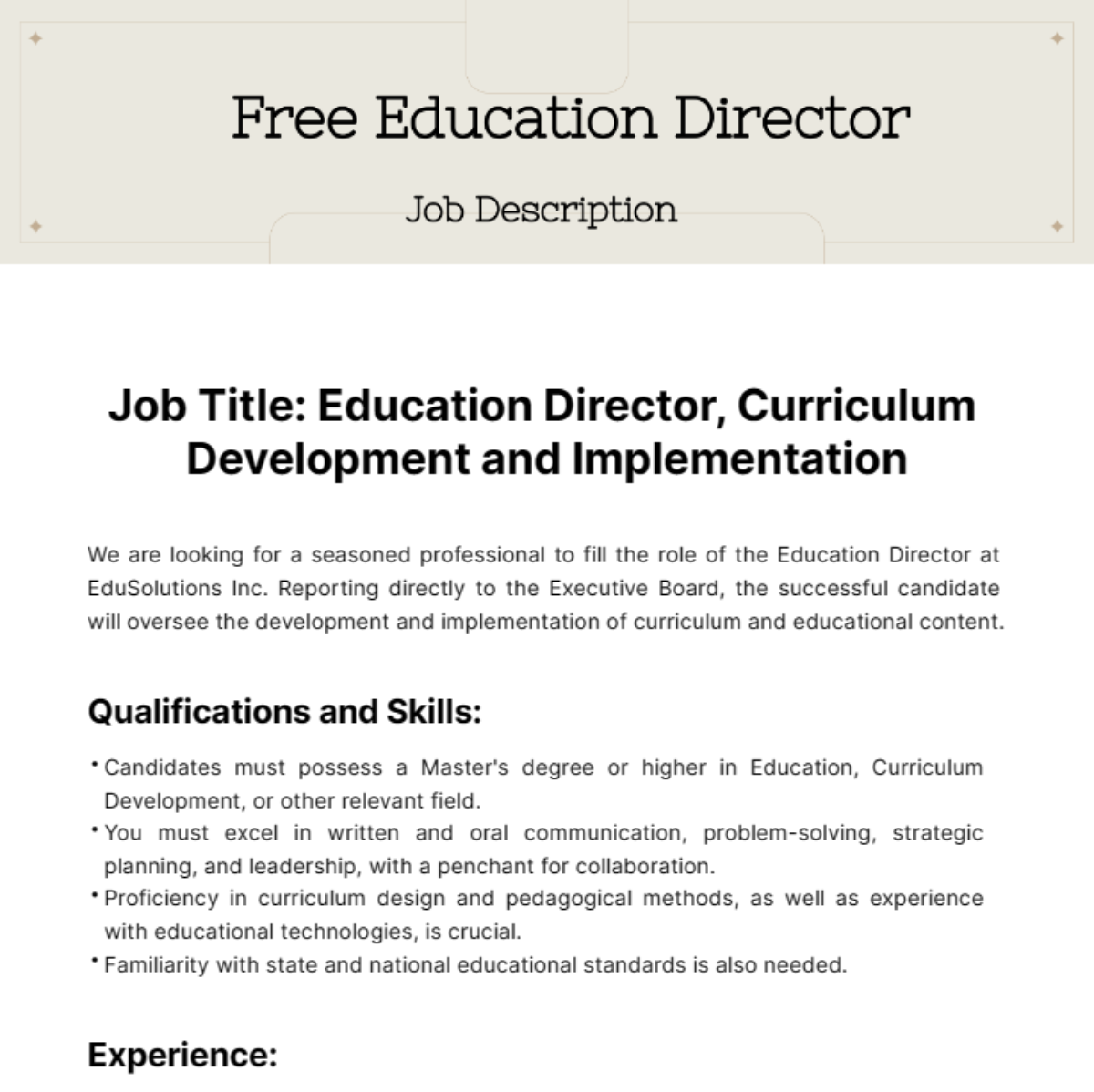 Education Director Job Description Template Edit Online Download 