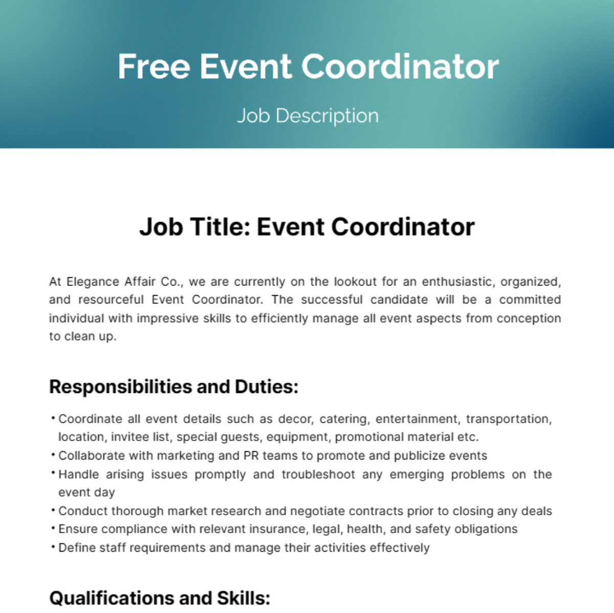 Event Coordinator Job Description Template