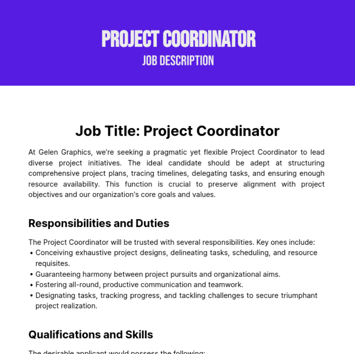 Project Coordinator Job Description Template