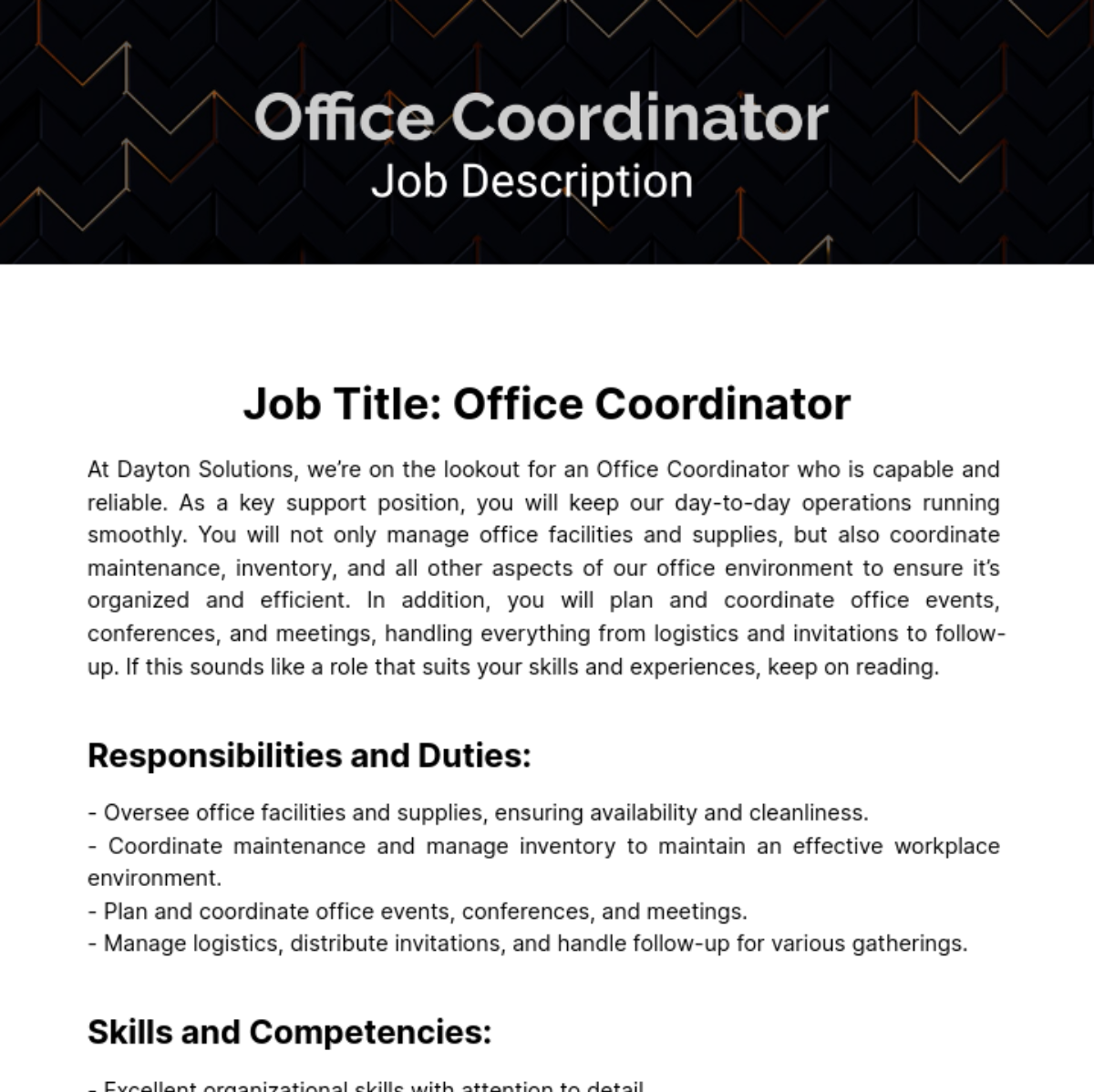 Office Coordinator Job Description Template