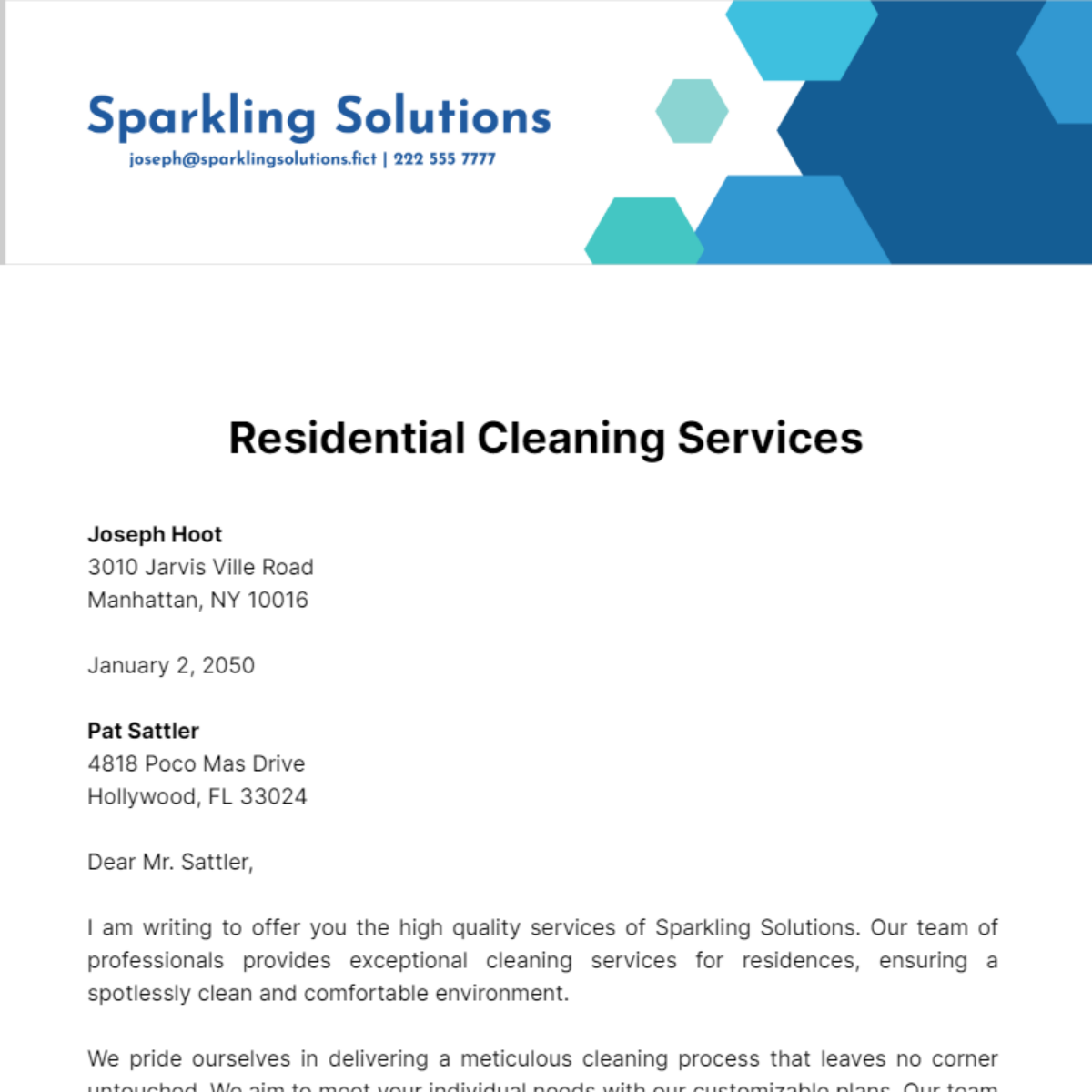 Residential Cleaning Letter Template