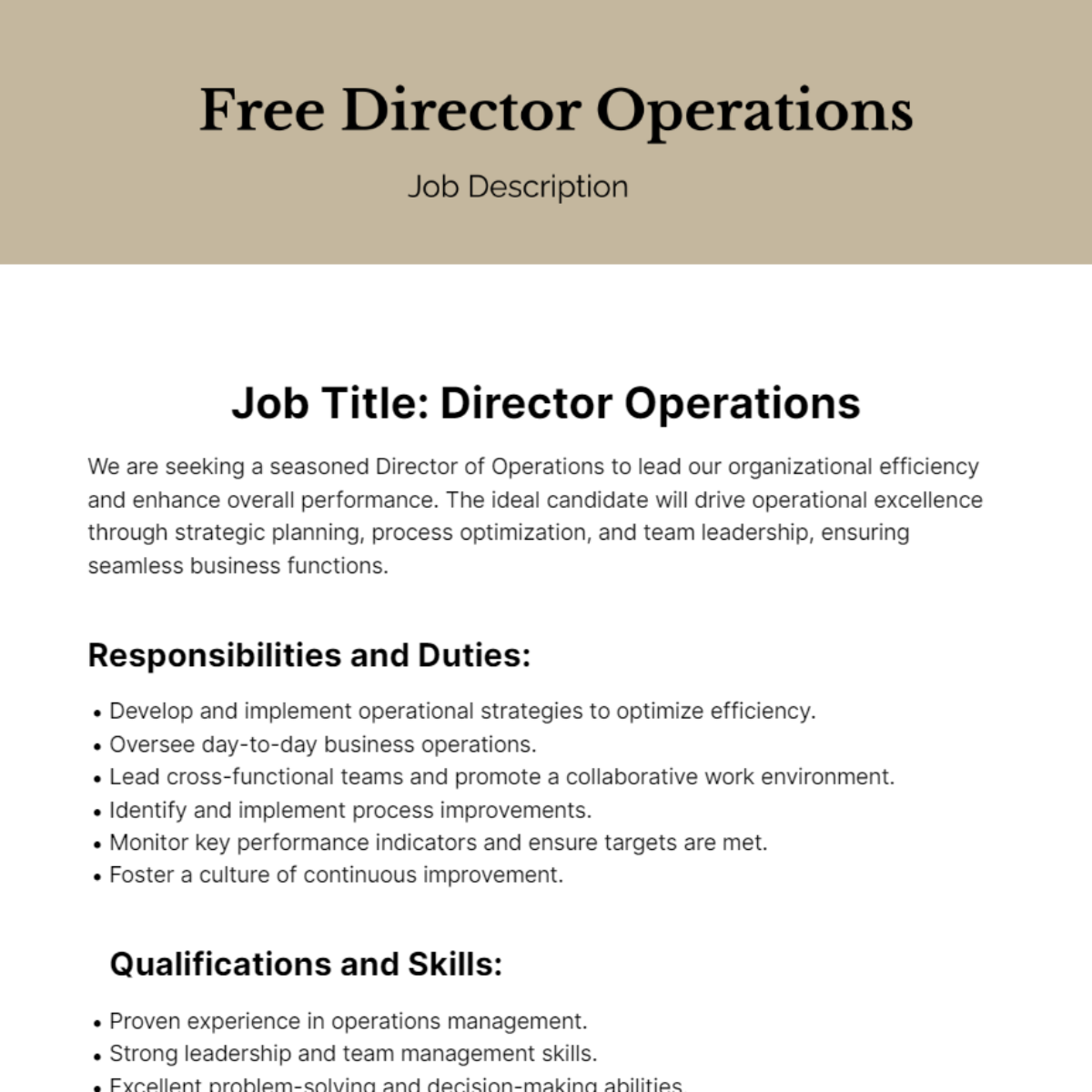 Director Operations Job Description Template