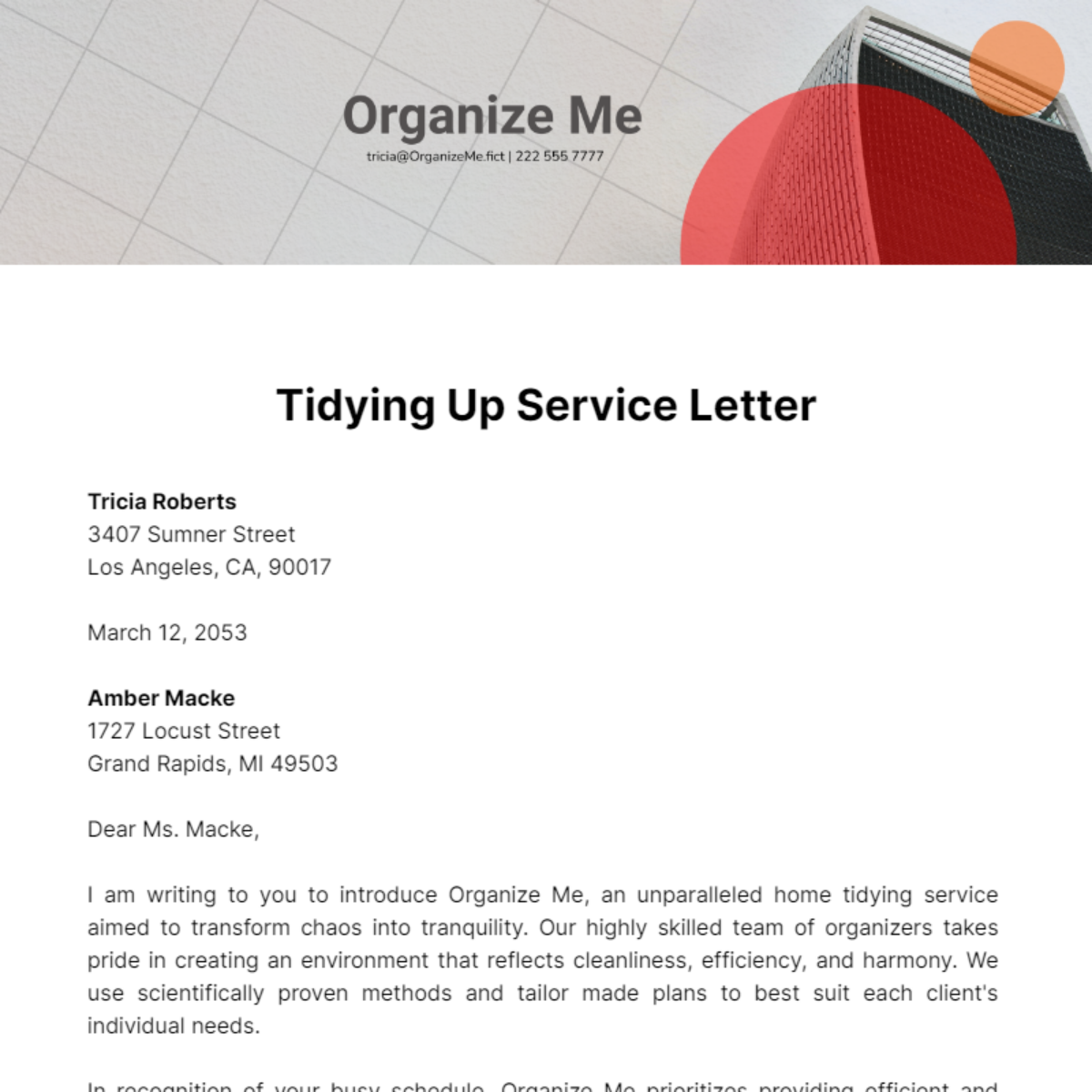 Tidying up Service Letter Template