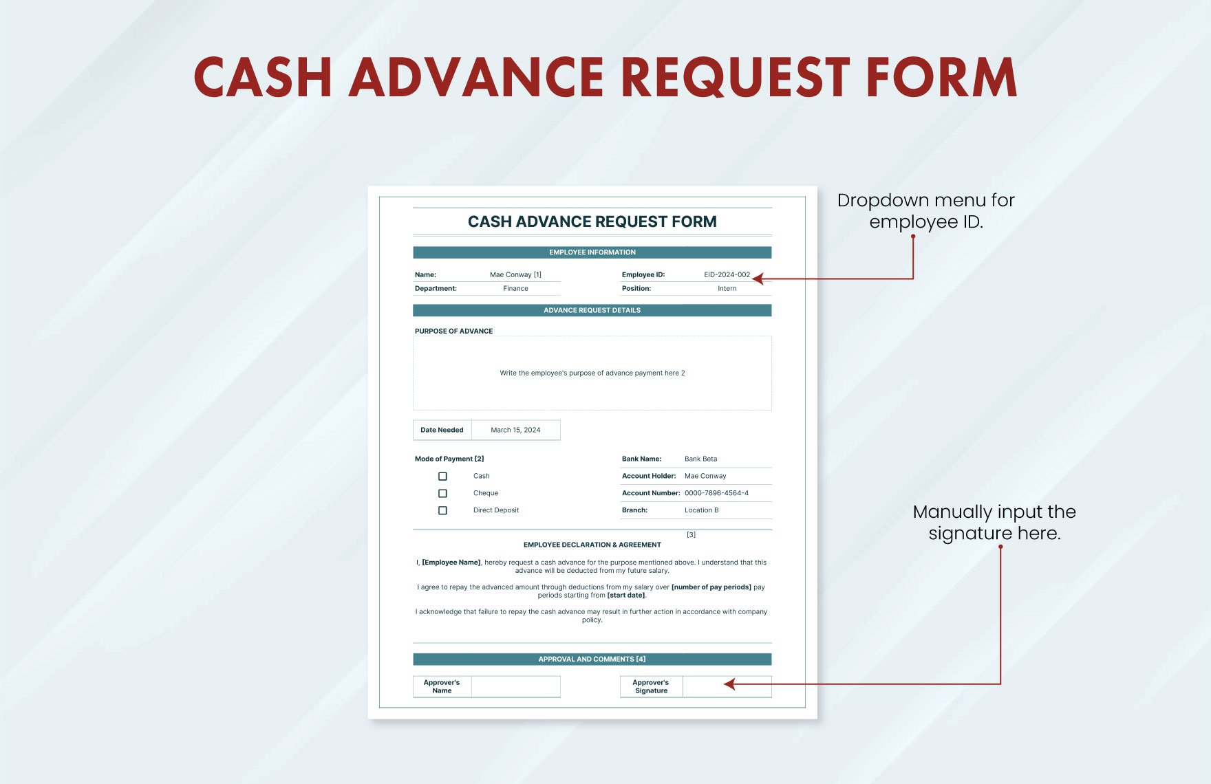 Cash Advance Request Form Template