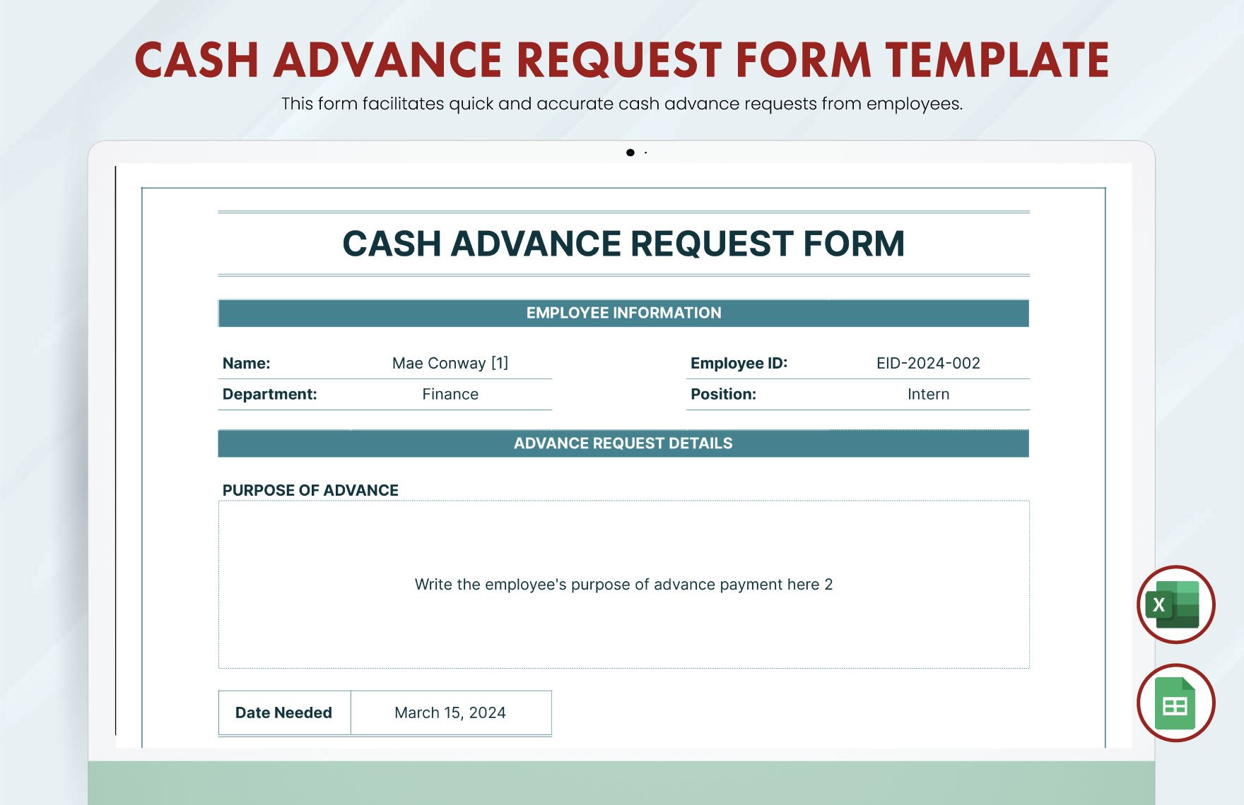 Cash Advance Request Form Template