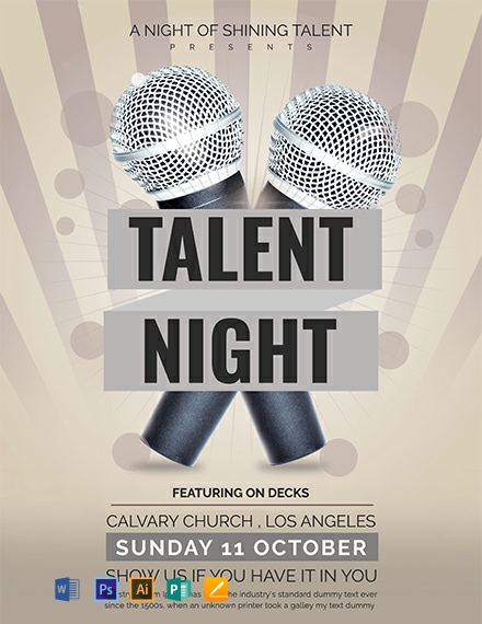 FREE Talent Show Flyer Template - Word (DOC) | PSD | Apple (MAC) Pages