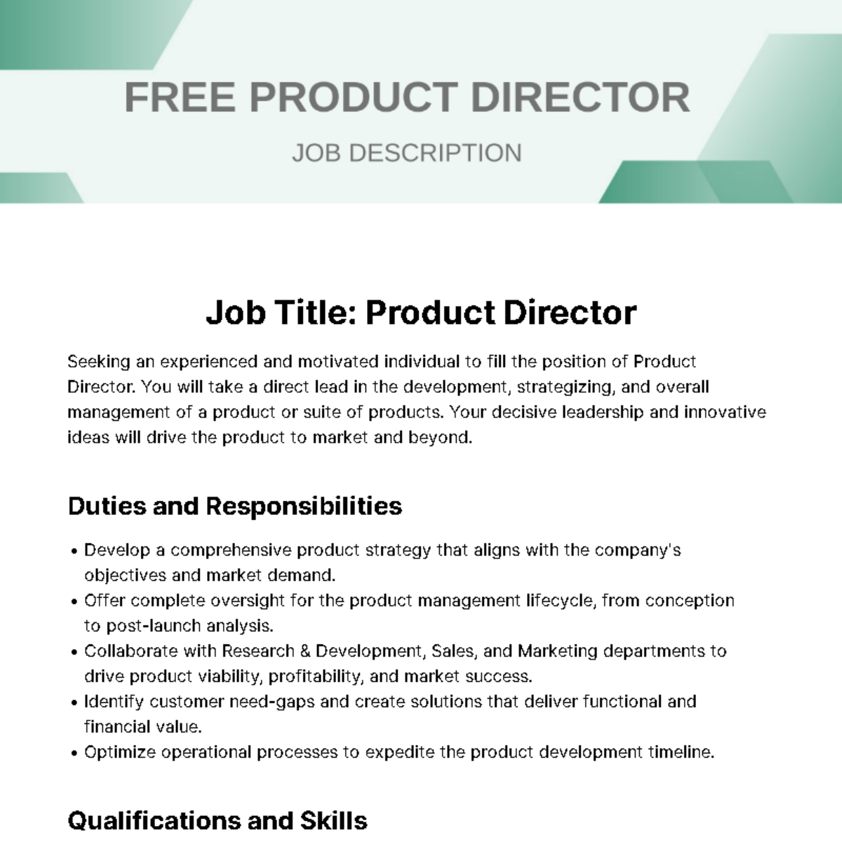 Product Director Job Description Template