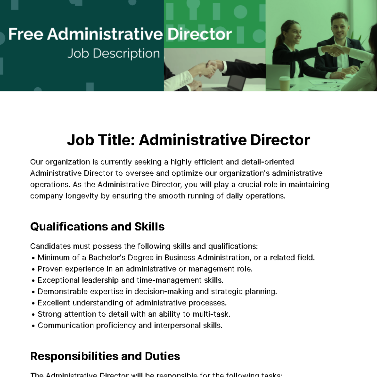 Administrative Director Job Description Template
