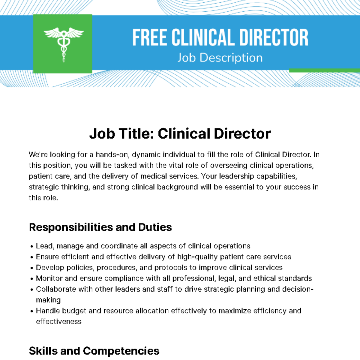 Clinical Director Job Description Template
