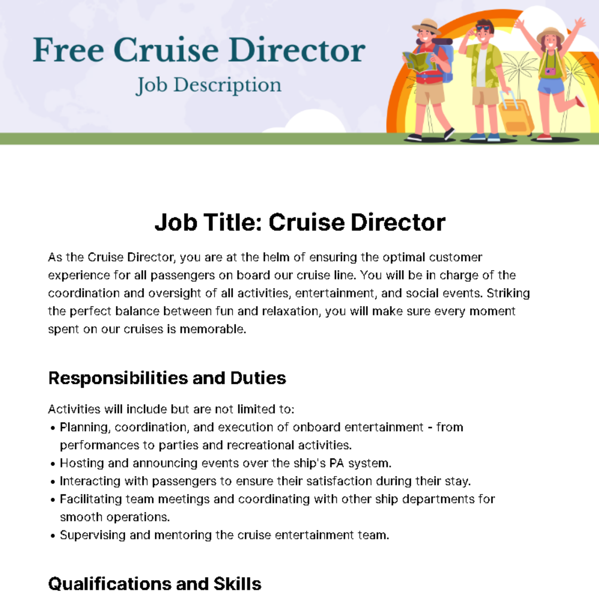 Cruise Director Job Description Template