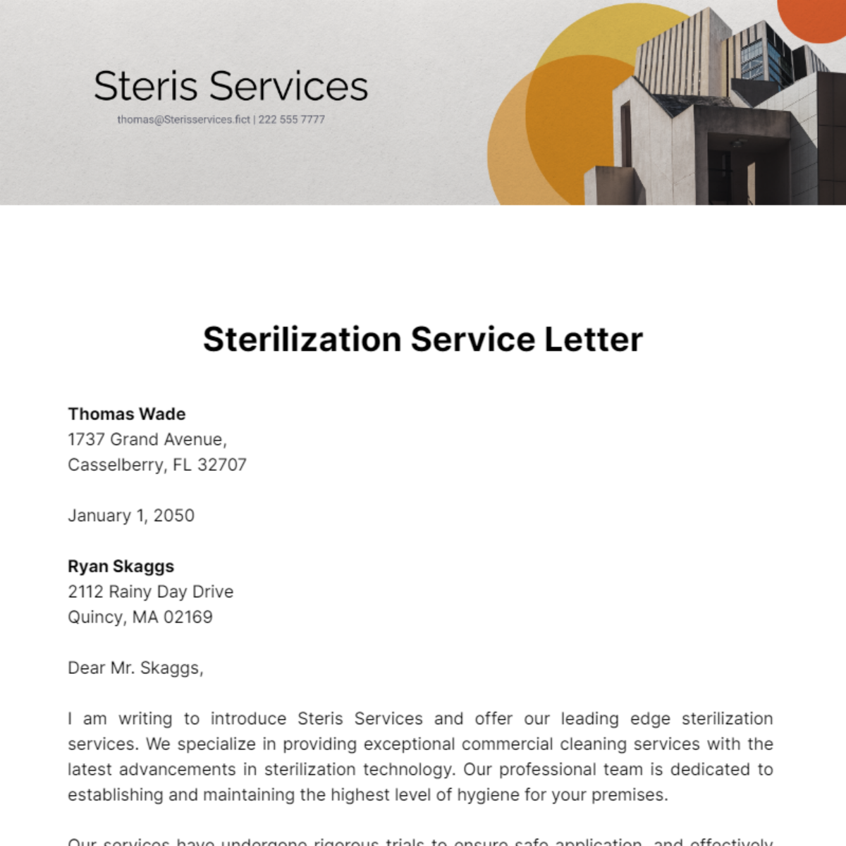 Sterilization Service Letter Template