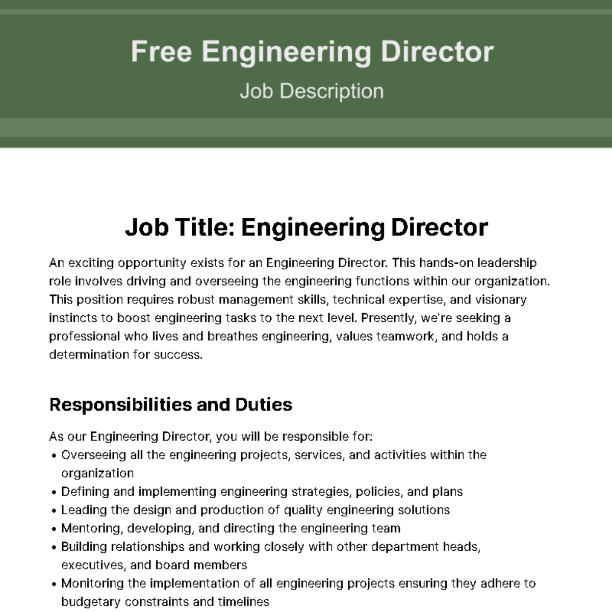 Engineering Director Job Description Template