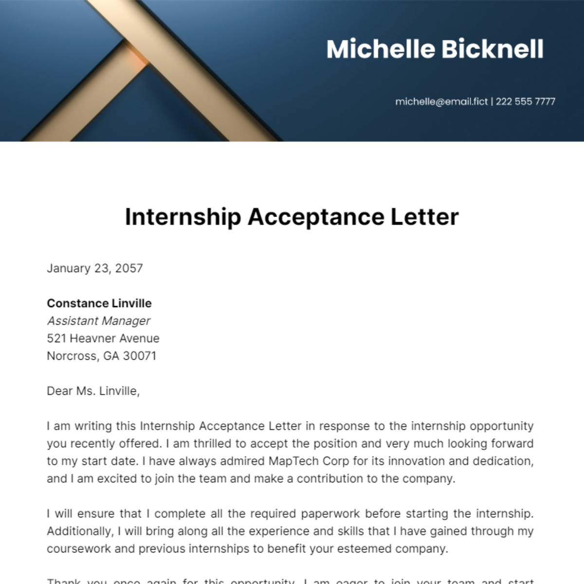 Internship Acceptance Letter Template