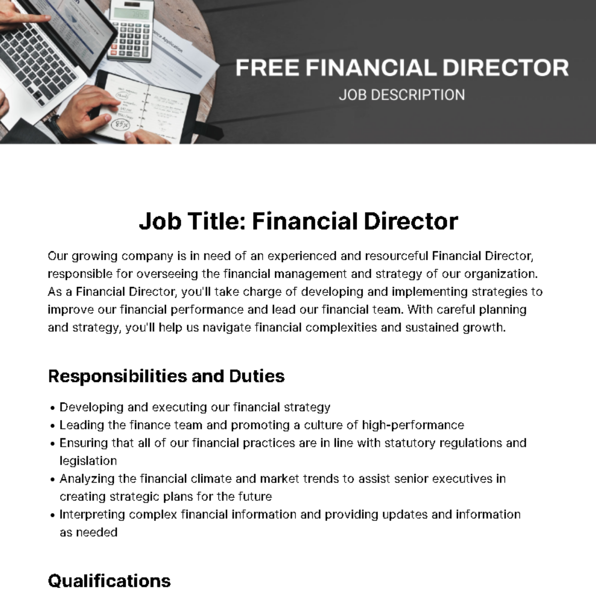 Financial Director Job Description Template