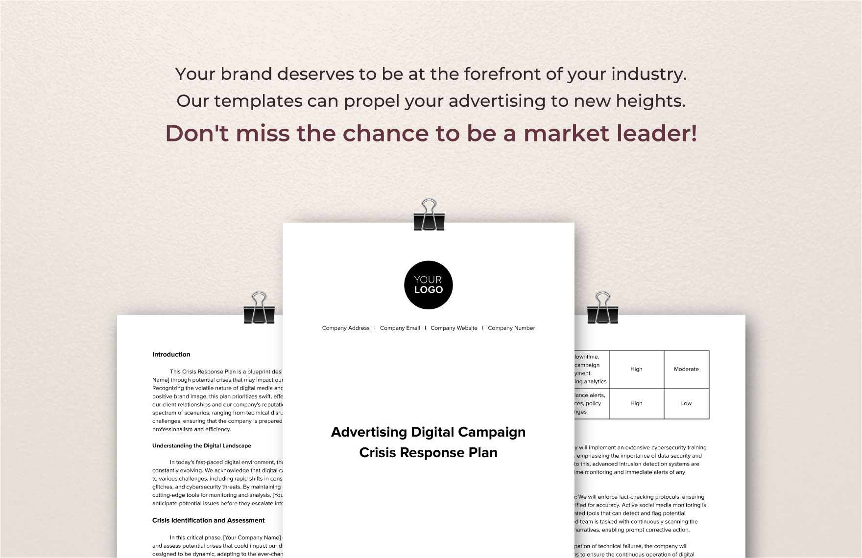 Advertising Digital Campaign Crisis Response Plan Template