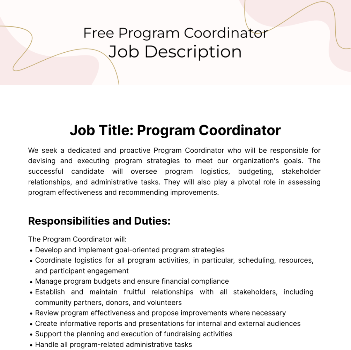 Program Coordinator Job Description Template
