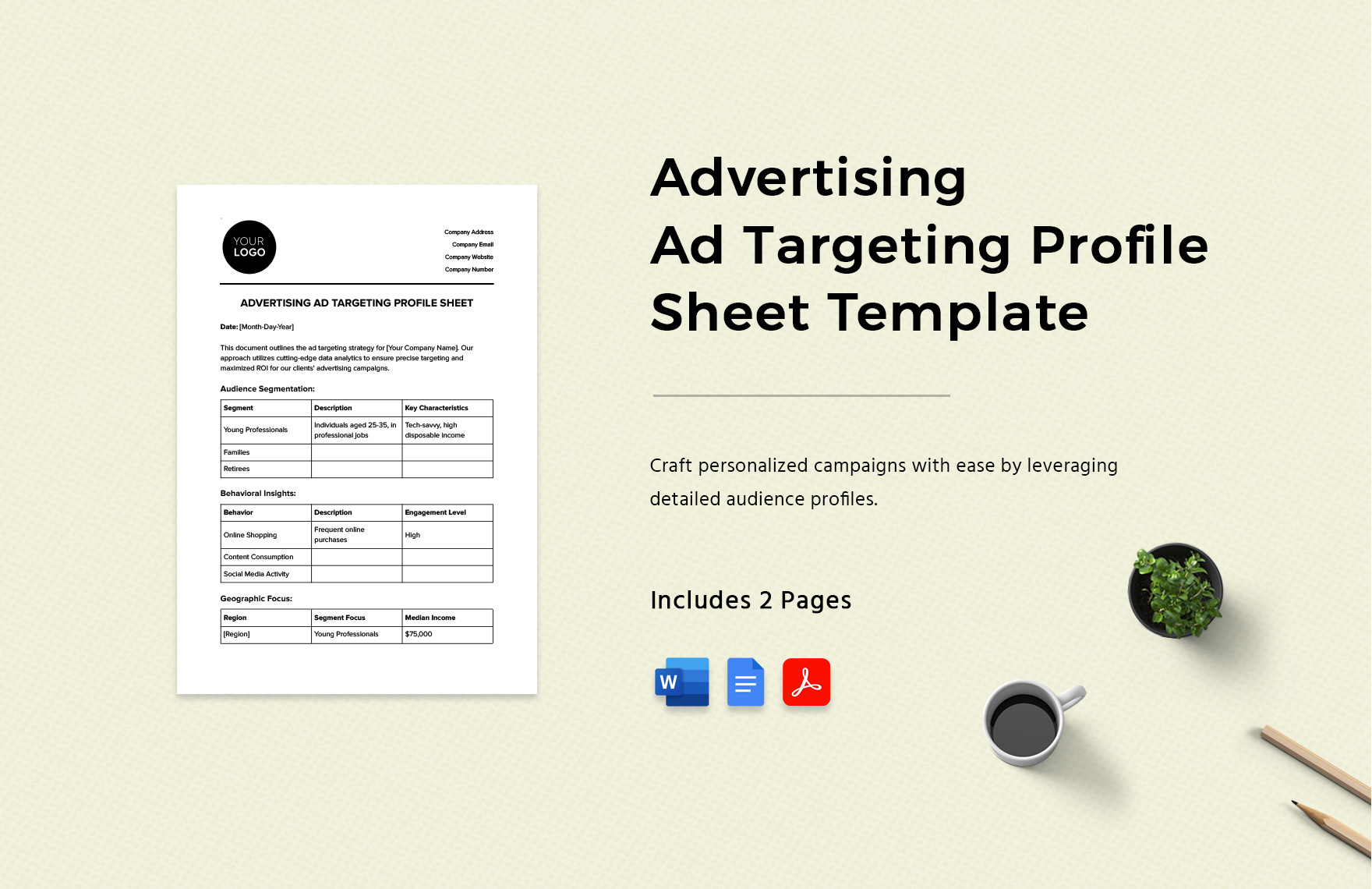 Advertising Ad Targeting Profile Sheet Template in Word, Google Docs, PDF