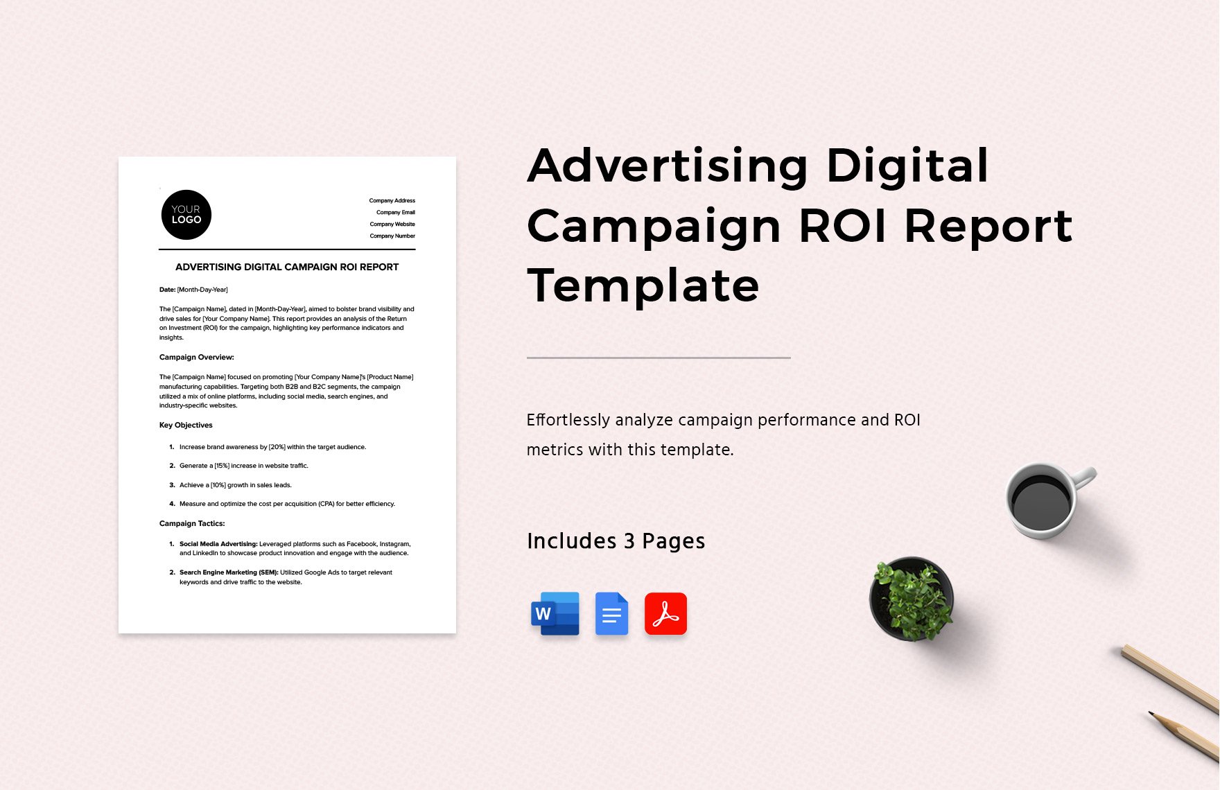 Advertising Digital Campaign ROI Report Template in Word, Google Docs, PDF