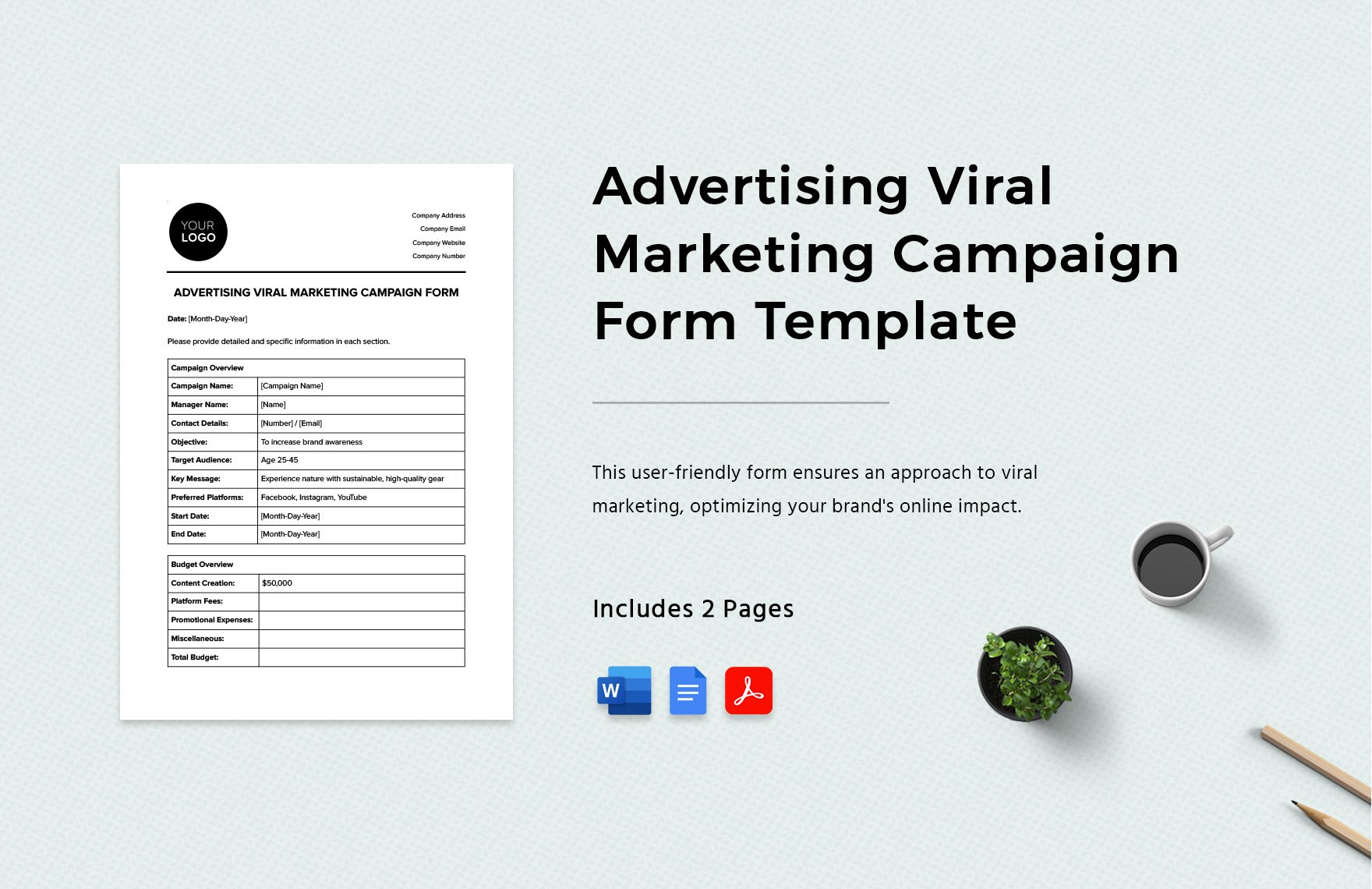 Advertising Viral Marketing Campaign Form Template in Word, Google Docs, PDF
