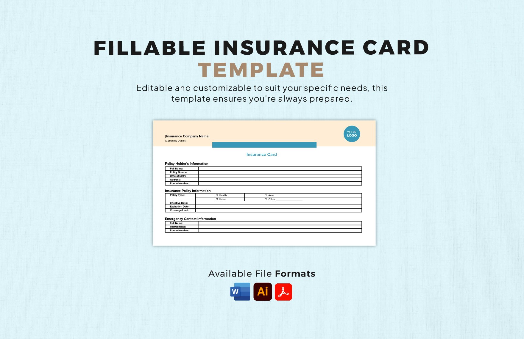 Fillable Insurance Card Template