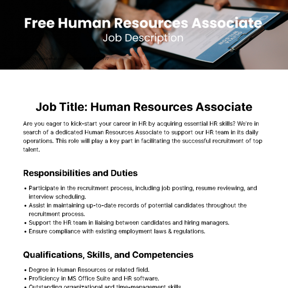 Human Resources Associate Job Description Template