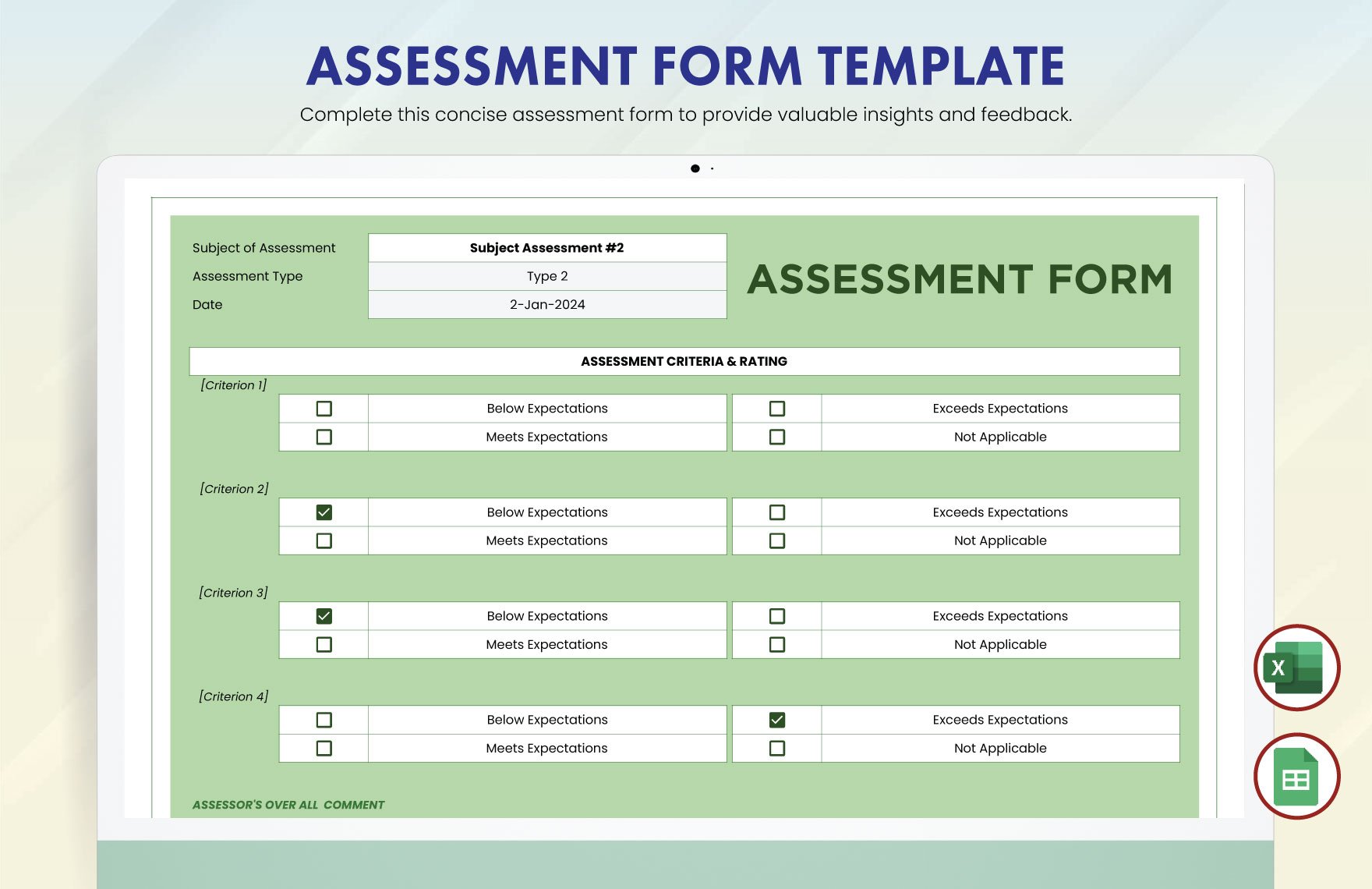 Assessment Form Template