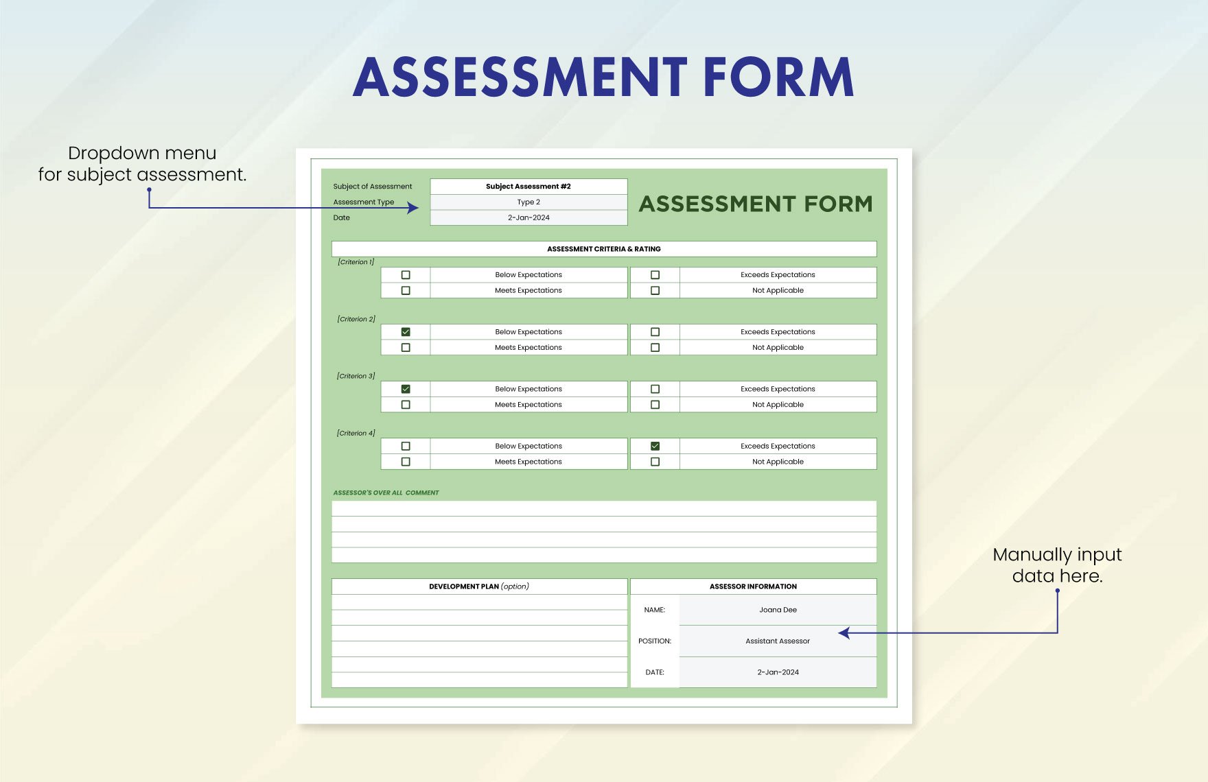 Assessment Form Template