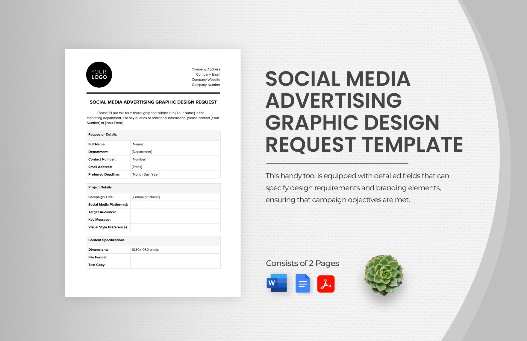 Social Media Advertising Graphic Design Request Template in Word, Google Docs, PDF