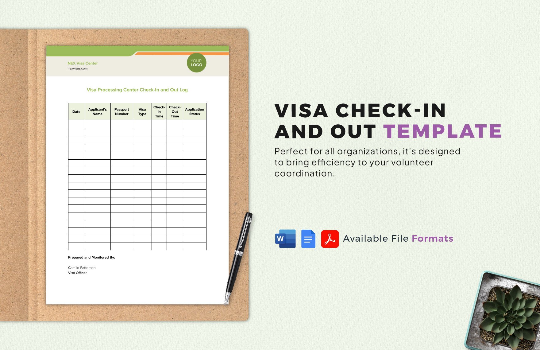Visa Check-in and Out Template in Word, Google Docs, PDF