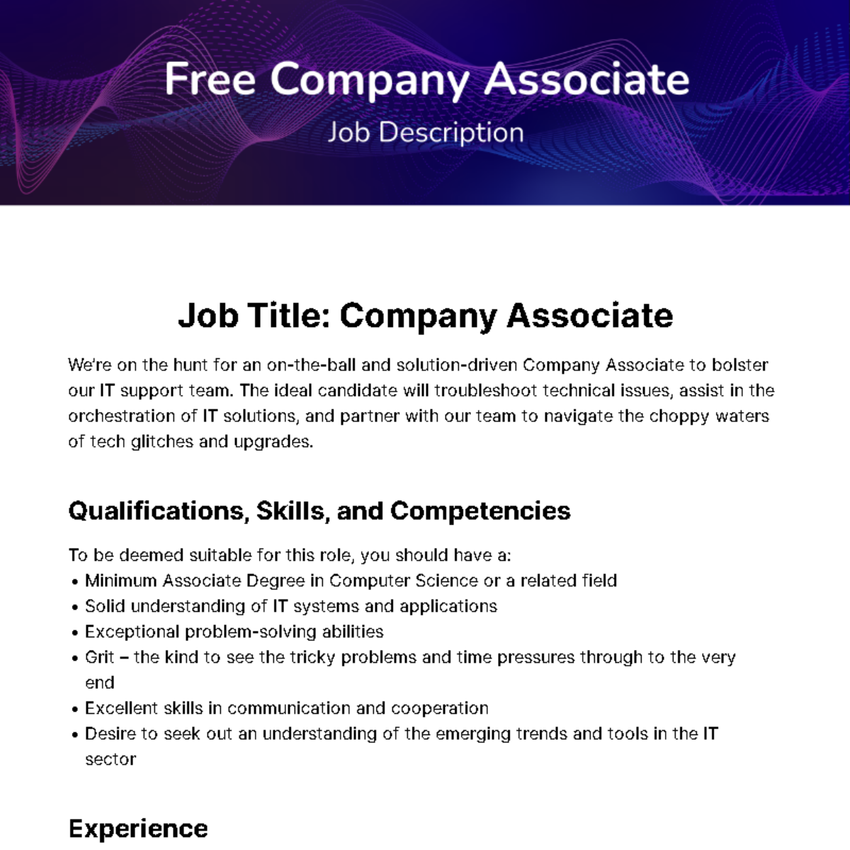 Company Associate Job Description Template
