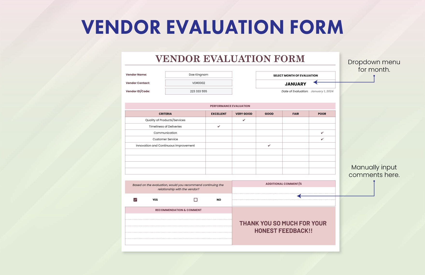 Vendor Evaluation Form Template