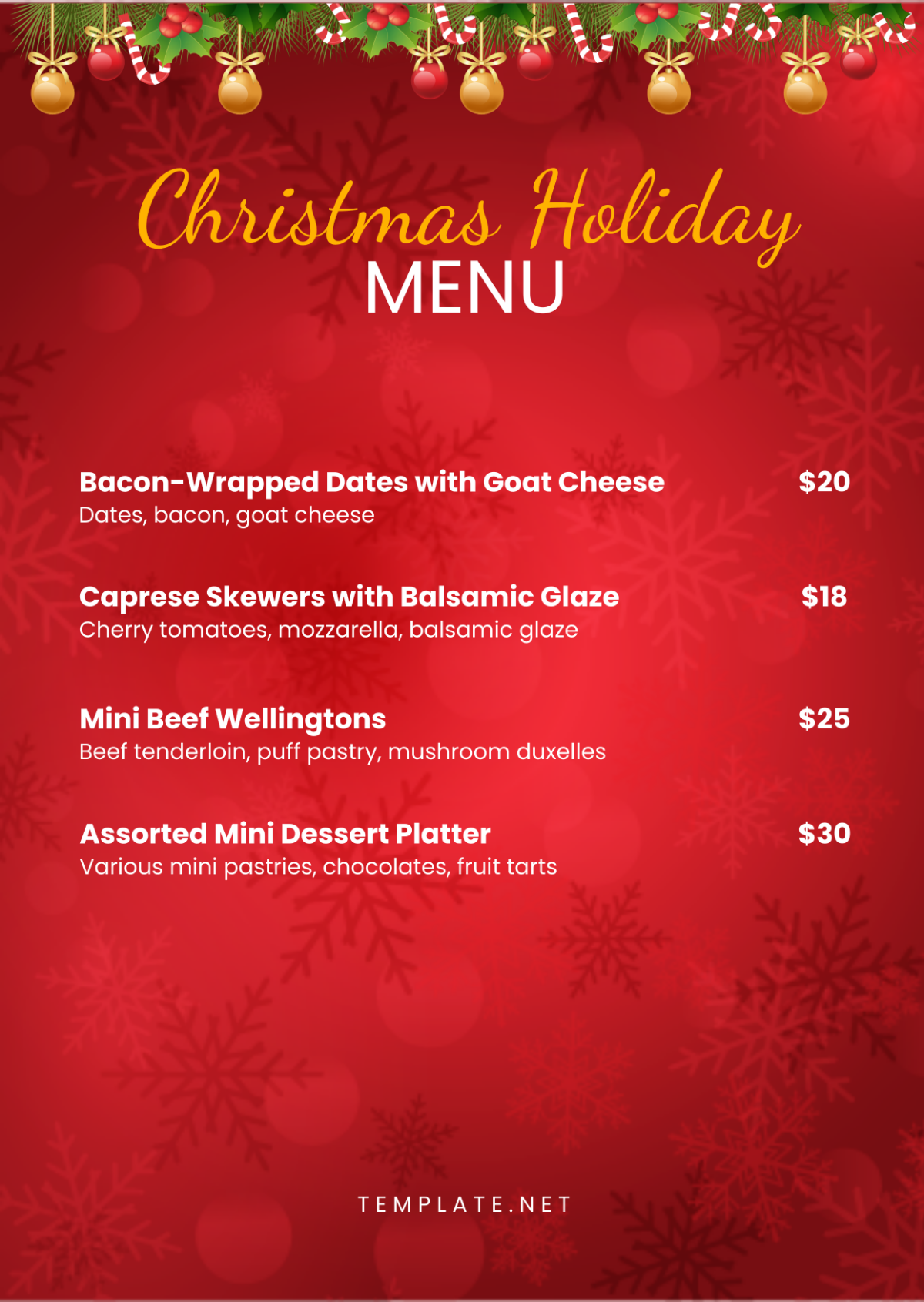 Free Christmas Holiday Menu Template - Edit Online & Download ...