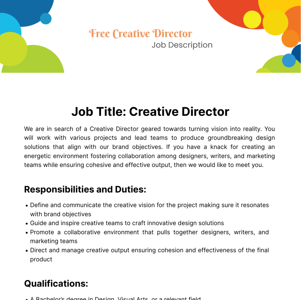 Creative Director Job Description Template