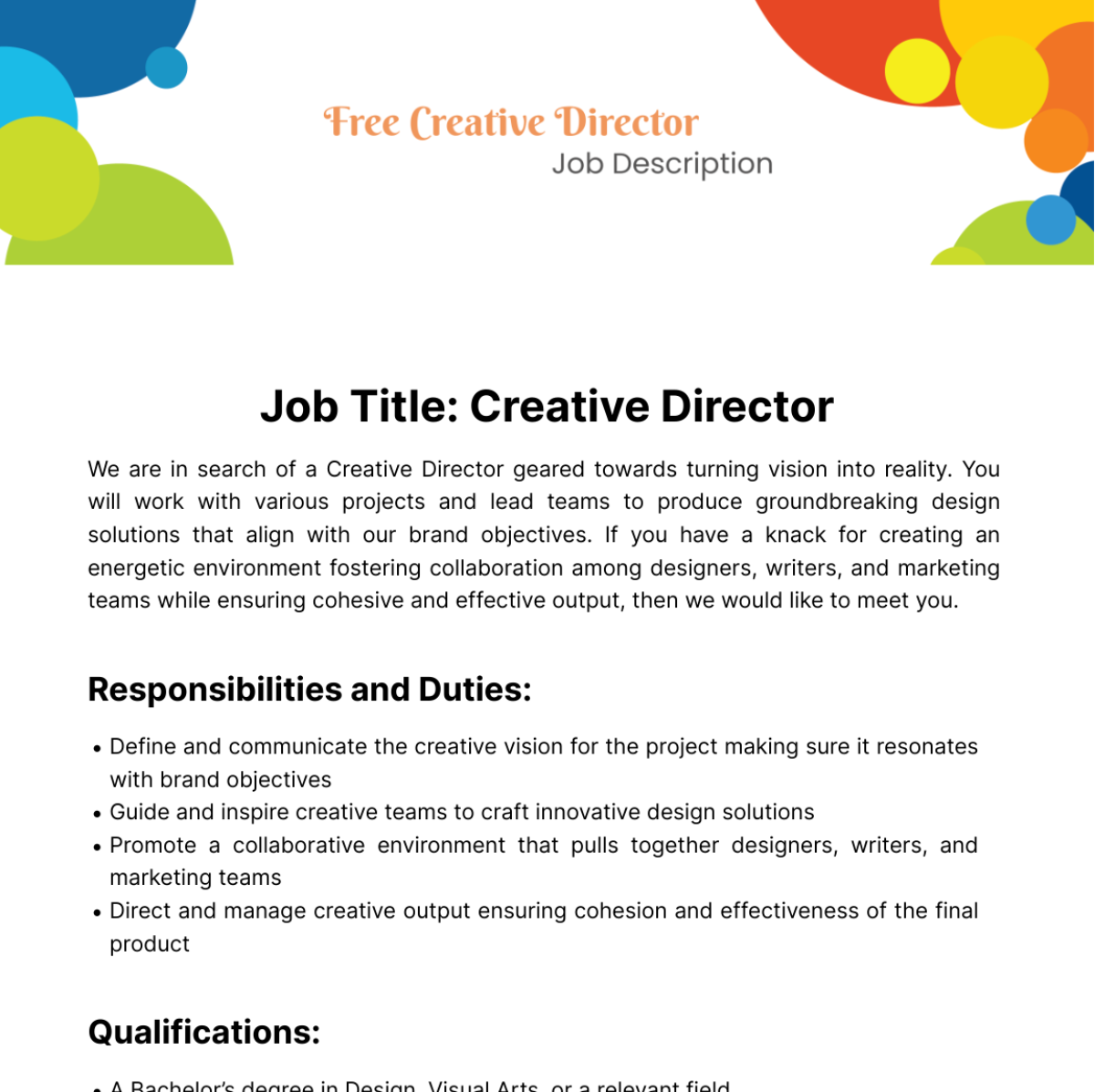 FREE Director Job Description Templates Examples Edit Online 