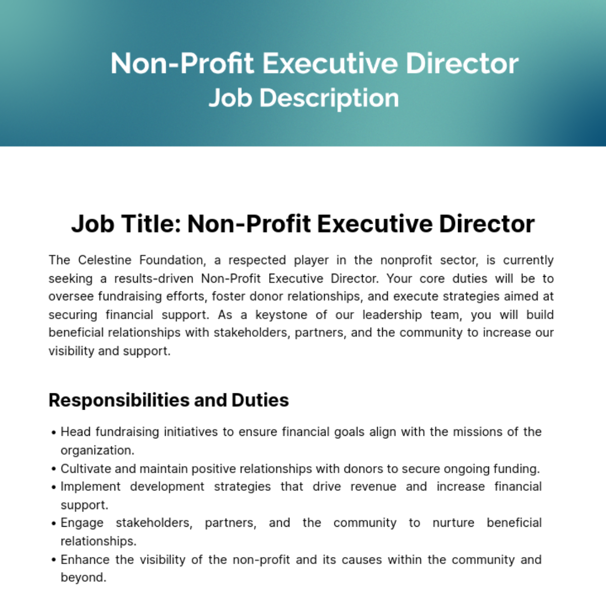 Non Profit Executive Director Job Description Template