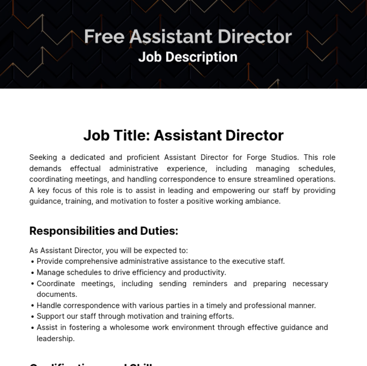Assistant Director Job Description Template