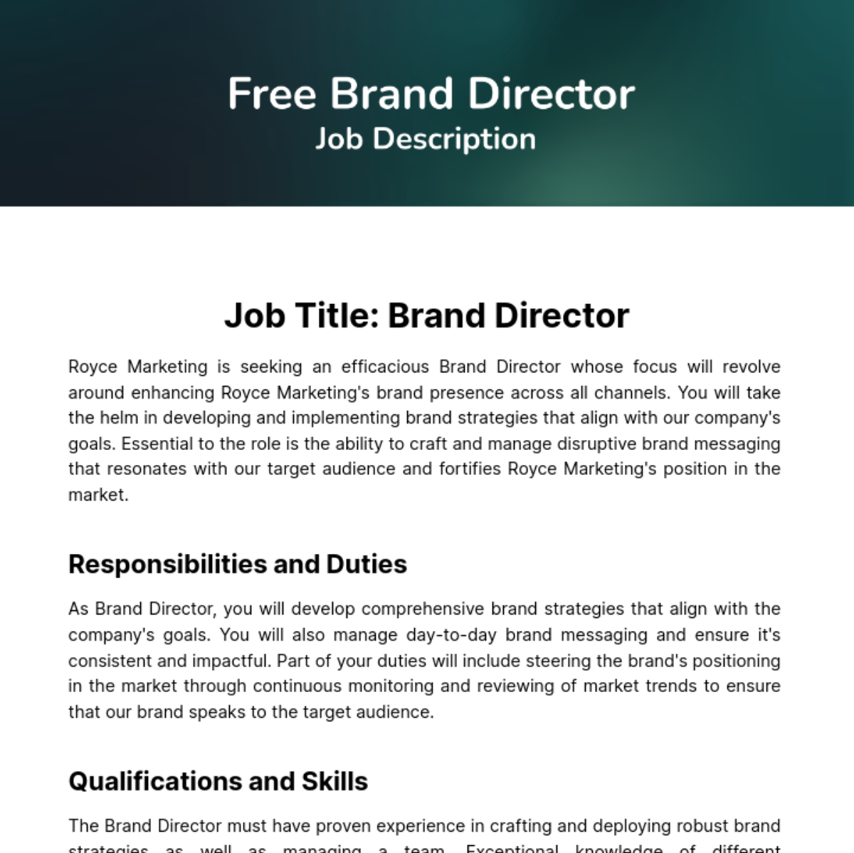 Brand Director Job Description Template