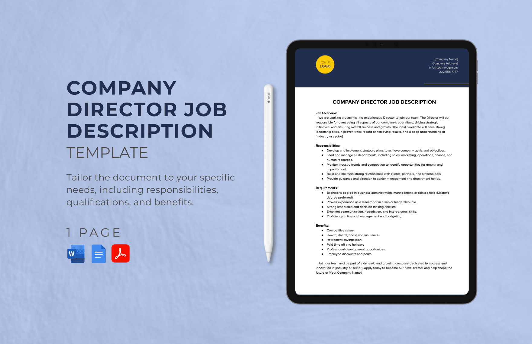 Company Director Job Description In Word PDF Google Docs Download 